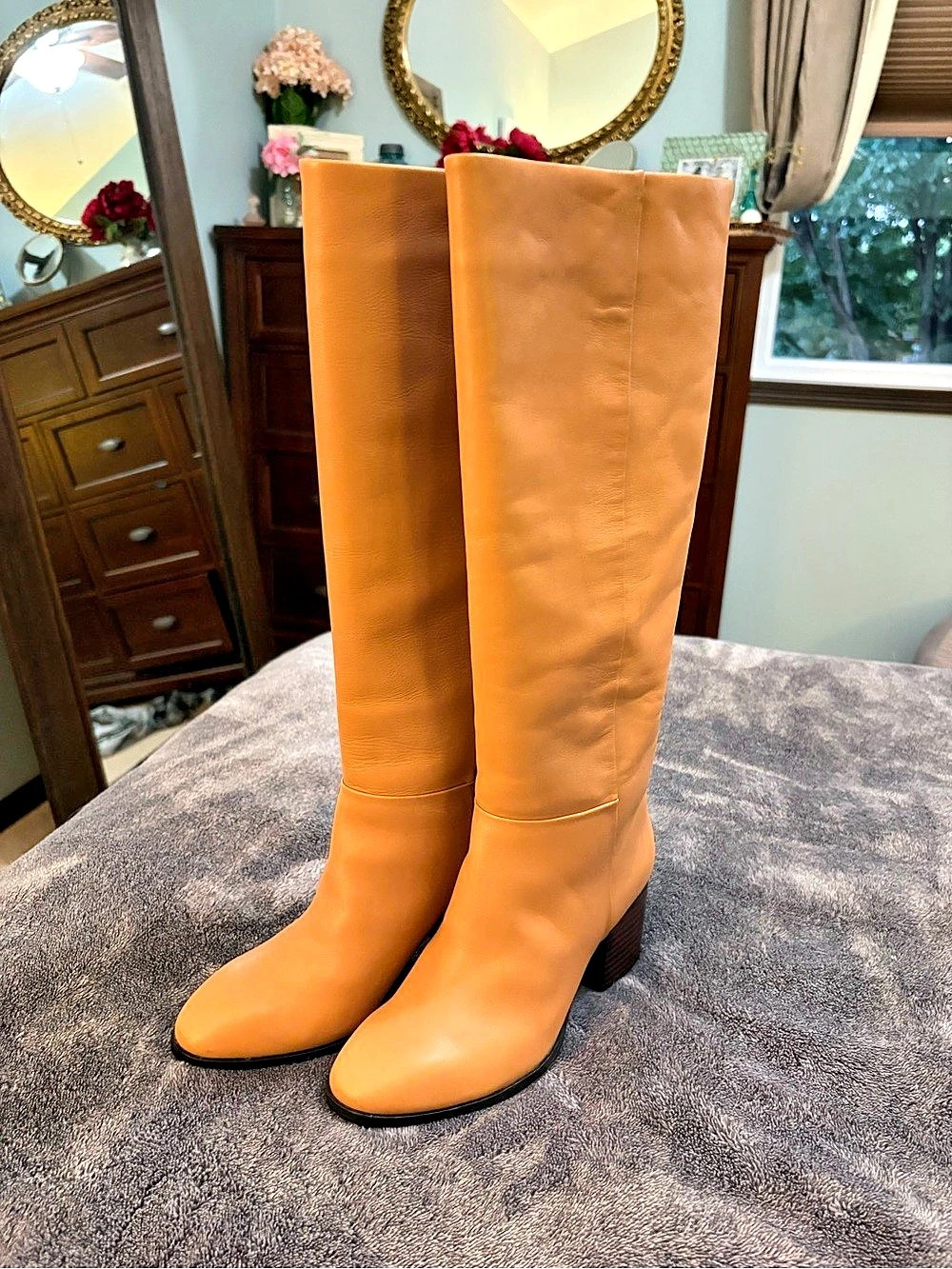 J.Crew Sadie Tan Leather Knee-High Boots BA567 Size 6.5 Excellent